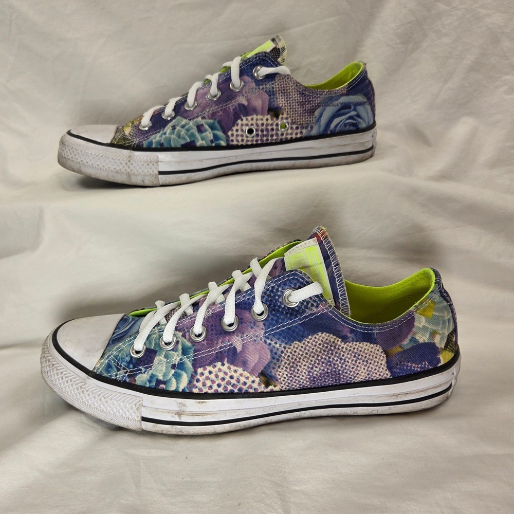Converse All Star Low Top Neon Floral Sneakers Purple/Lime women 9 Lace Up shoe